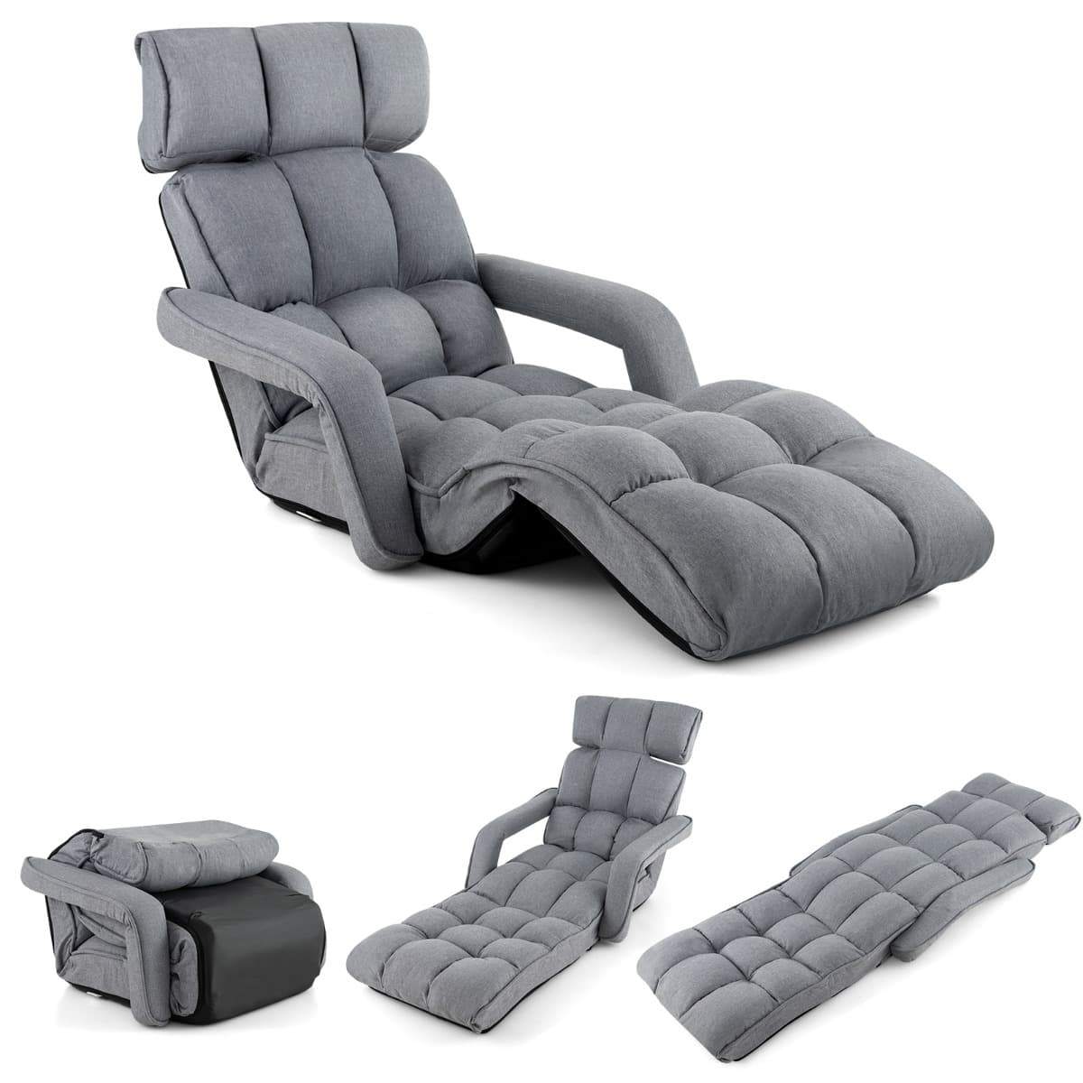 Fauteuil Relax pour Salon Chaise de Sol Méridienne Dossier Réglable à 5 Angles avec Appui-tête et Re