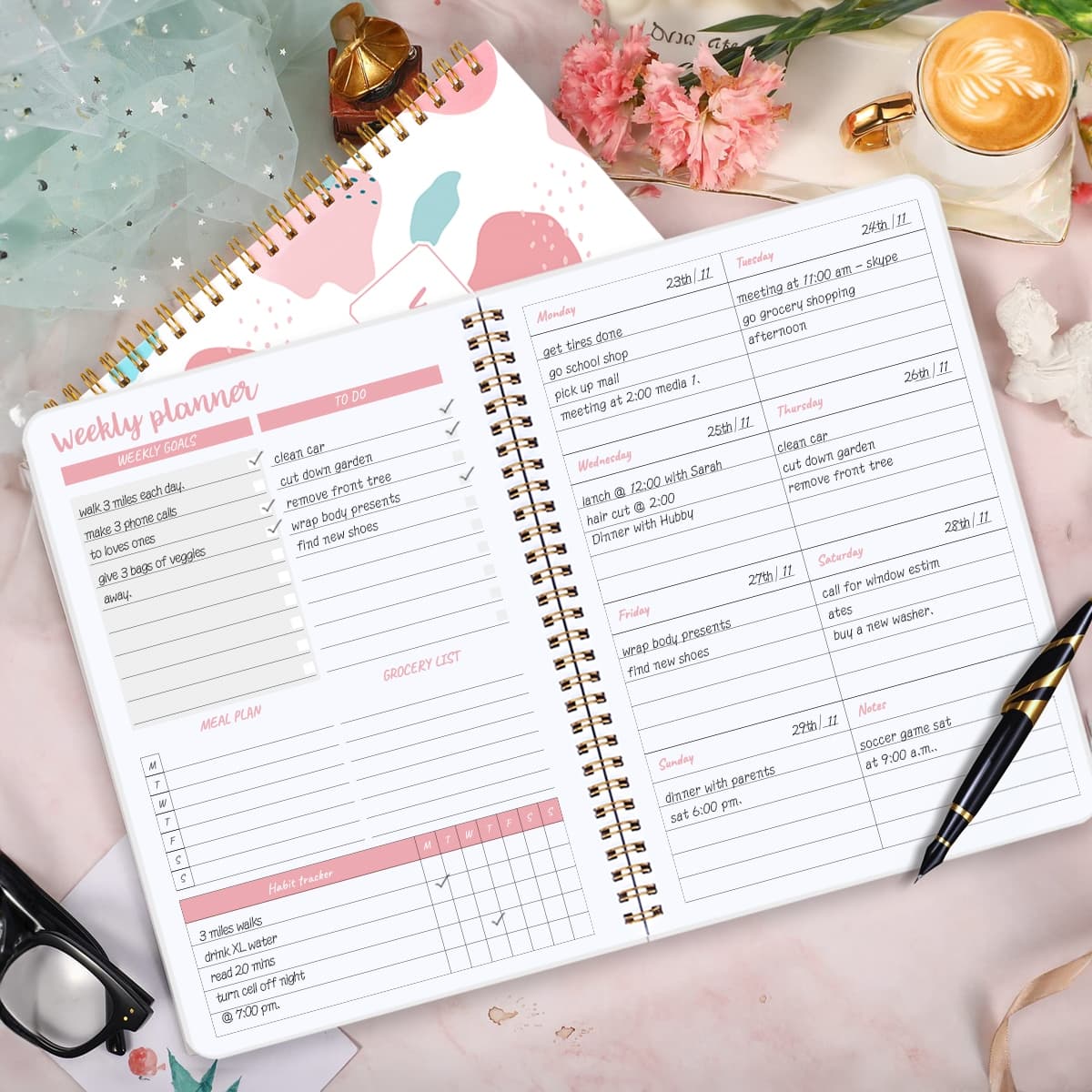 1 pièce A5 Carnet hebdomadaire non daté avec suivi des habitudes, planificateur d'horaire quotidien de 52 semaines